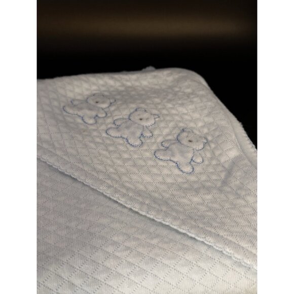 2009 Light Blue Baby Security Blanket Bears Hooded Quilted Nursery Rhyme 30 x 30 - Picture 7 of 16